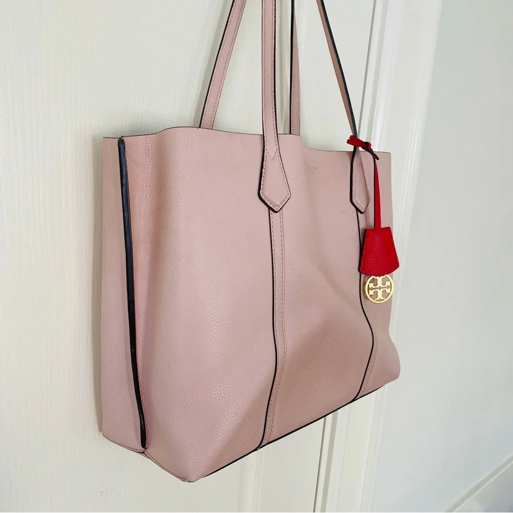 $398 Tory Burch Perry Pink Pebble Leather Triple Compartment Tote/Shoulder Bag